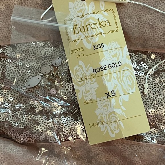 Eureka Sequin Illusion Halter Evening Prom Dress W/Sheer Overlay Rose Gold XS - Picture 6 of 11